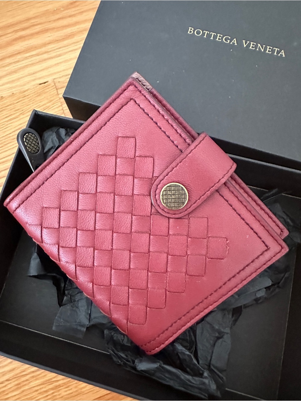 Bottega Veneta Burgundy Woven Leather Card,cash holder wallet - Picture 2 of 8